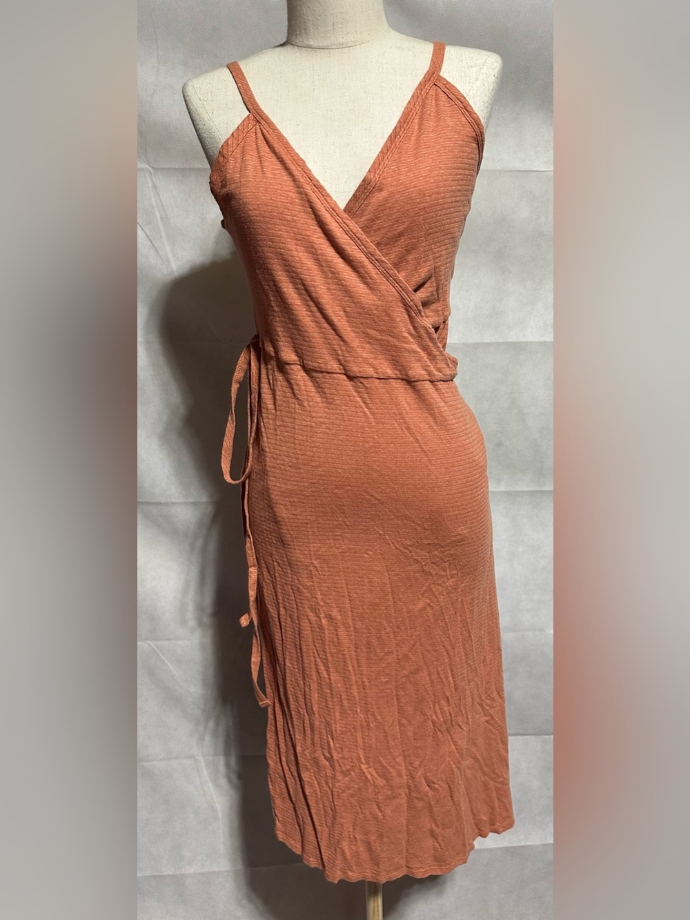Patagonia Organic Hemp Cotton Wrap Crossover Midi Dress Orange Size M Outdoor